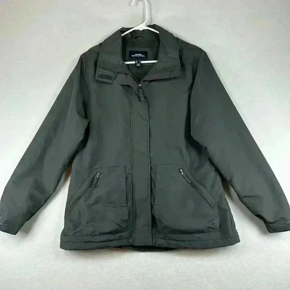 Lands End Outfitter Women’s Gray Hooded Fleece Lined Jacket Size M